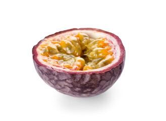 Delicious cut passion fruit on white background