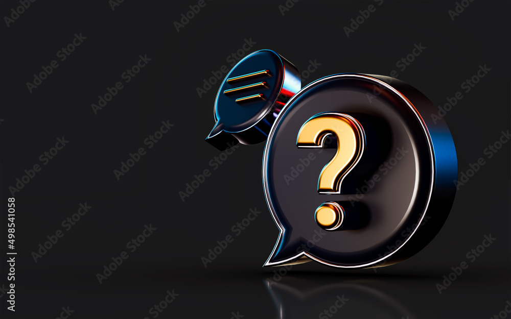 Aufkleber 3d render gold metallic question mark message icon on dark background concept for asking information