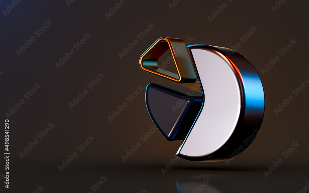 Poster 3d render gold metallic pie chart icon on dark background concept for analyze data information