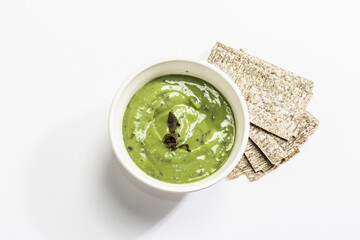 Kelp puree isolated on white background. Healthy superfood from oceanic seaweed