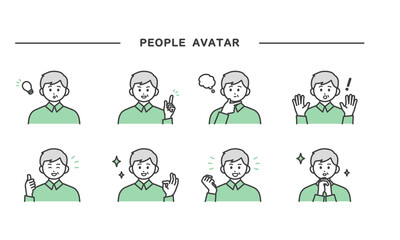 高齢男性の表情とジェスチャーのイラスト素材セット