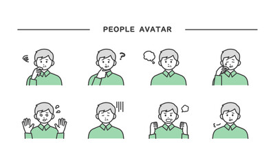 高齢男性の表情とジェスチャーのイラスト素材セット