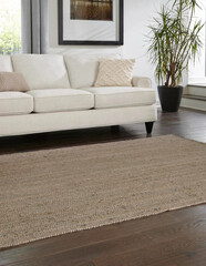 Modern geometric living room area jute rug.