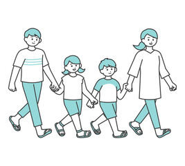 小さな子どものいる若いファミリーの全身イラスト素材