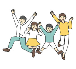 小さな子どものいる若いファミリーの全身イラスト素材