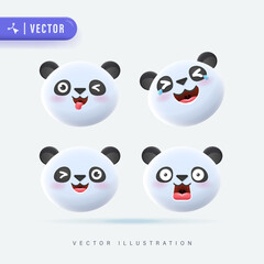 3D Realistic Vector Set Of Cute Cartoon Little Panda Icons with Various Facial Expression Isolated in White Background. Simple and Minimal Panda Cub Face Icon Set © Darwin Vectorian