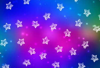 Dark Pink, Blue vector background with colored stars.