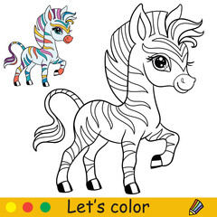 Fototapeta na wymiar Cartoon cute happy rainbow zebra coloring vector illustration