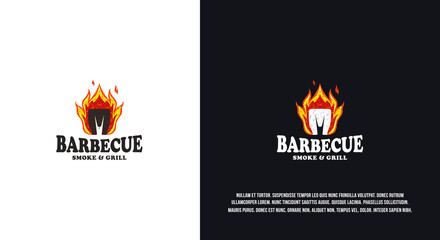 Barbeque logo design, vintage style spatula and fire