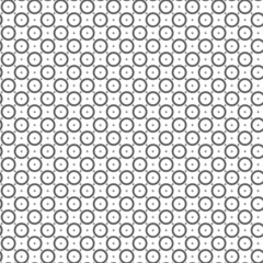 Vector illustration. Geometric seamless pattern. Solid linear circles and crosses. Spotted gray and white background. Simple black and white abstract pattern.
