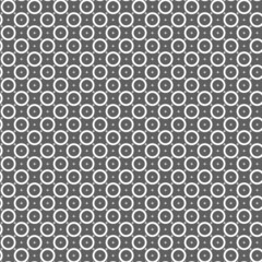 Vector illustration. Geometric seamless pattern. Solid linear circles and crosses. Spotted gray and white background. Simple black and white abstract pattern.
