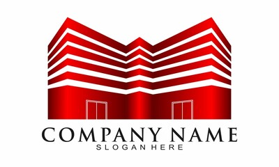 Red office building illustration vector logo