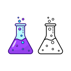 Erlenmeyer flask vector illustration with colorful and black design isolated on white background - obrazy, fototapety, plakaty