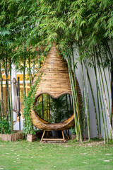 heart shape and cocoon mini pavilion relax zone in garden, It's Wicker Basketry by bamboo stick.