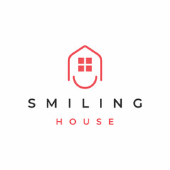 line art smile home logo designs vector