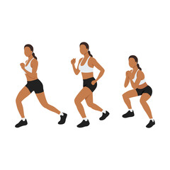 Fototapeta na wymiar Woman doing Flutter kick Squat exercise. Flat vector illustration isolated on white background