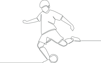Continuous one line drawing of Professional soccer player in action isolated white background. Modern single line draw design vector graphic illustration.