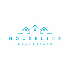 Line art house real estate logo design vector