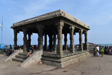Fototapeta premium Beautiful dramatic sky clouds monsoon climate at Kanyakumari beach Tamilnadu, South India.