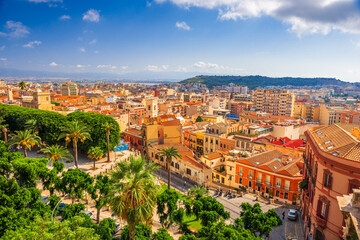 Cagliari, Italy Cityscape in the Morning - obrazy, fototapety, plakaty