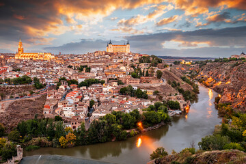Fototapeta na wymiar Toledo, Spain on the River at Dusk