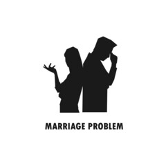 Couple arguing, marriage problems simple black vector silhouette illustration.