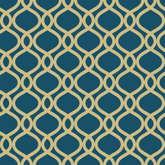 Retro artdeco seamless pattern. Vintage ogee vector background. Classic minimalistic ornament with golden wavy lines, print for wallpaper, textile