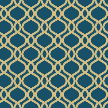 Retro artdeco seamless pattern. Vintage ogee vector background. Classic minimalistic ornament with golden wavy lines, print for wallpaper, textile