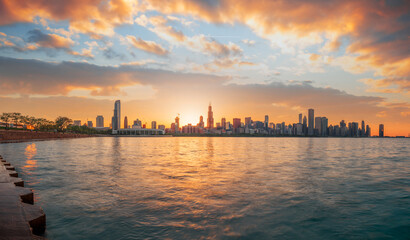 Chicago, Illinois, USA downtown skyline from Lake Michigan
