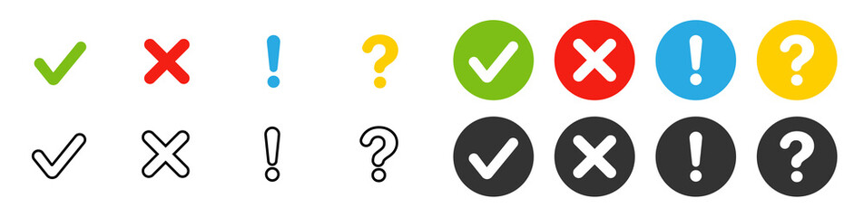 Check and cross, question mark vector illustration icon - obrazy, fototapety, plakaty