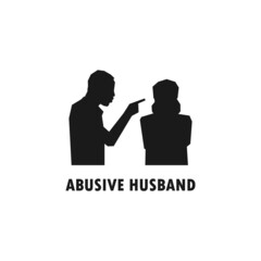 Abusive husband shouting at wife simple black vector silhouette illustration.