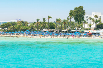 Crowded world famous Nissi beach, Cyprus.