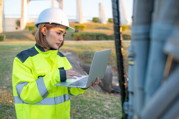 Telecommunication engineers work at cell towers for 5G cell phone signals,Network tower maintenance technicians