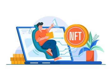 Digital World NFT Illustration concept. Flat illustration isolated on white background