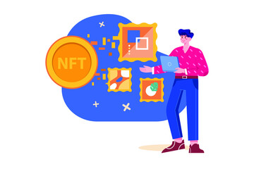 Digital World NFT Illustration concept. Flat illustration isolated on white background