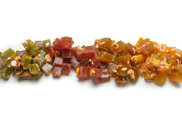 Turkish traditional delight with nuts isolated on white background.