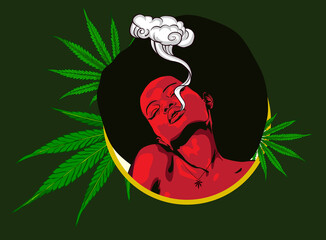 Smoker cannabis cute girl. Cannabis leafs. Vector illustration - 498552027