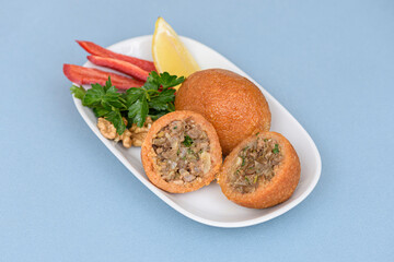 Stuffed meatballs, a traditional Turkish delicacy. Kibbeh is a popular dish in Middle Eastern cuisine (Turkish name; icli kofte)
