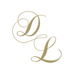gold script monogram, letter d and letter l - obrazy, fototapety, plakaty