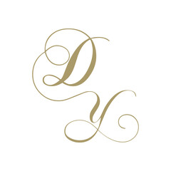 gold script monogram, letter d and letter Y