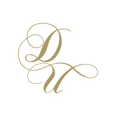 gold script monogram, letter d and letter u