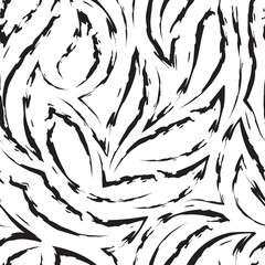 Vector seamless pattern in black colors from corners and flowing stripes with torn edges.Vector seamless pattern of abstract shapes in black and white colors.Simple monochrome texture zebra.