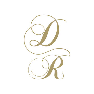 gold script monogram, letter d and letter r