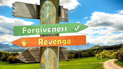 Street Sign to Forgiveness versus Revenge - obrazy, fototapety, plakaty