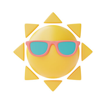 sun with sunglasses isolate on white background,summer beach elements,3d rendering.