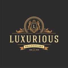 Luxury logo template vector object for logotype or badge design. Trendy vintage royal style illustration, good for fashion boutique, alcohol or hotel brand
