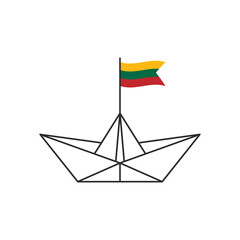 Paper boat icon. A boat with the flag of Lithuania. Vector illustration