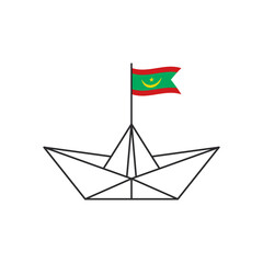 Paper boat icon. A boat with the flag of Mauritania. Vector illustration