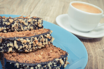 Fresh baked pastry made of zucchini and cup of white coffee. Delicious dessert