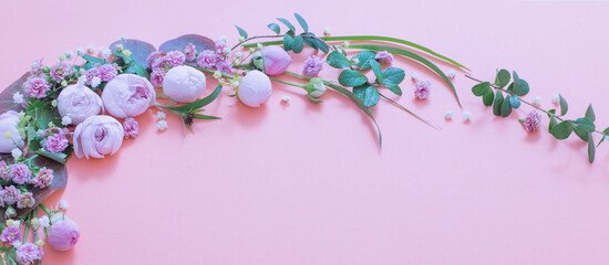 pink roses with leaves on paper background